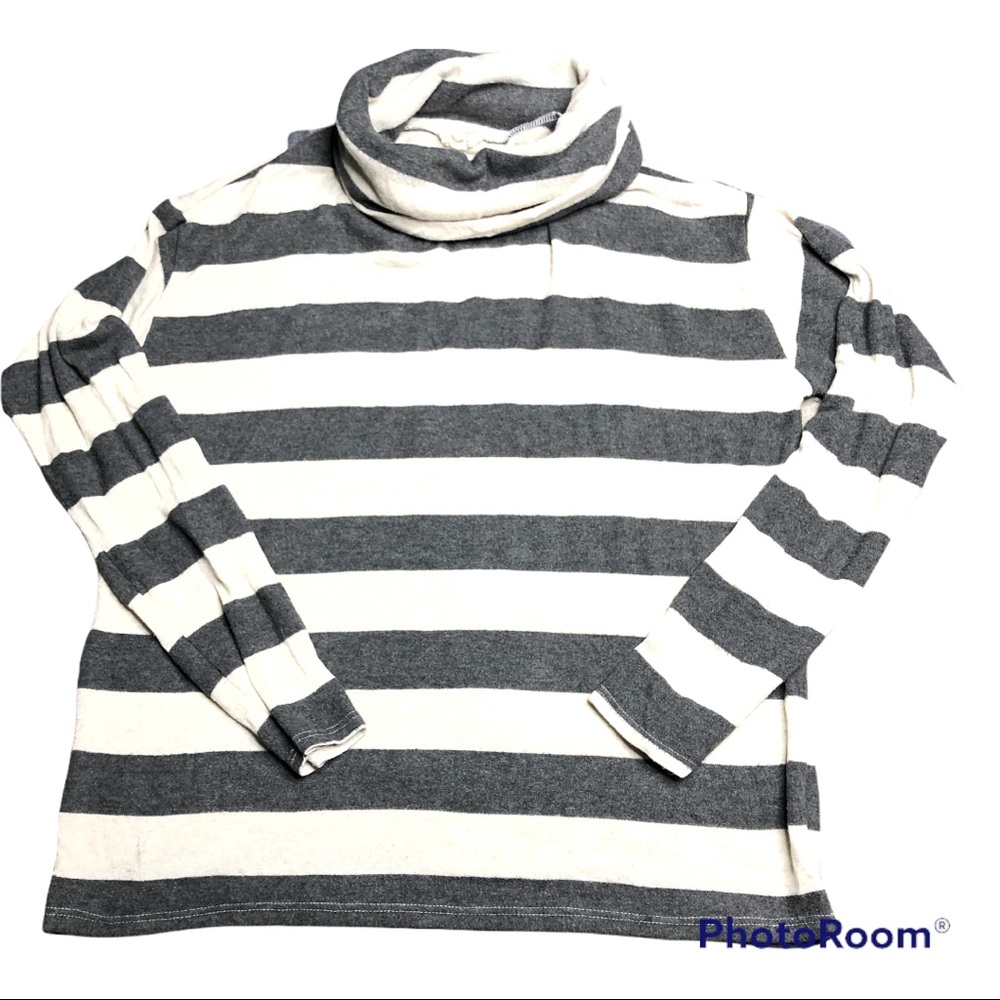gray & white striped turtleneck soft sweater Emory Park size MEDIUM linen blend